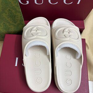 New! Gucci Interlocking G Platform Soft Rubber Slide Sandals
